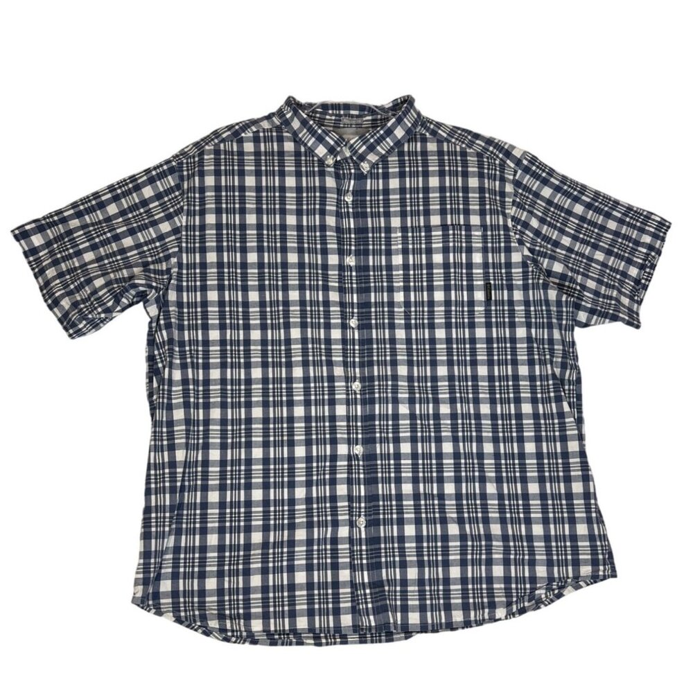Columbia Mens 2 XL Blue White Plaid Button-Down Short Sleeve Shirt Preppy Resort